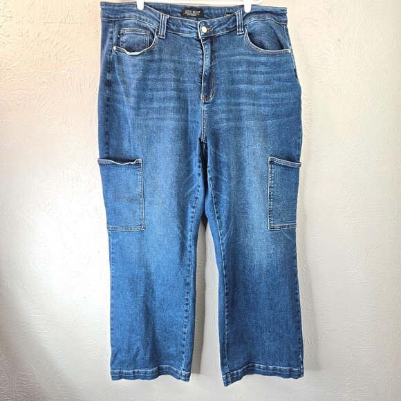 Judy Blue Wide Leg Cargo Jeans Plus Size 22W Relaxed Loose Fit Stretch Denim - Picture 1 of 12